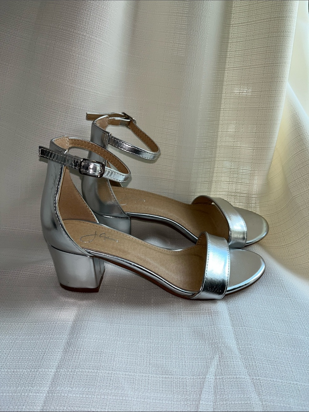 Metallic Silver Ankle-Strap Block Heels for Women